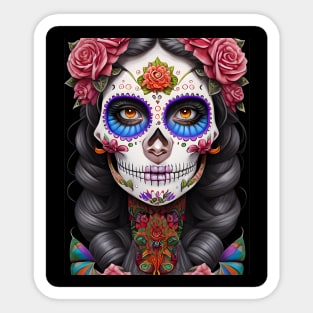 Sugar Skull Art - Woman in Sugar Skull Makeup Sticker